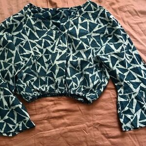 Geometric Patterned Blue Women's Top